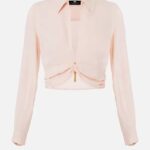 ELISABETTA FRANCHI, Cropped shirt with collar and V-shaped opening on the front