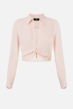 ELISABETTA FRANCHI, Cropped shirt with collar and V-shaped opening on the front