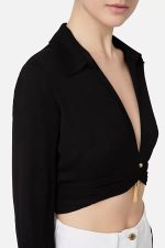 ELISABETTA FRANCHI, Cropped shirt with collar and V-shaped opening on the front - Image 11