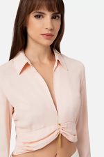 ELISABETTA FRANCHI, Cropped shirt with collar and V-shaped opening on the front - Image 3
