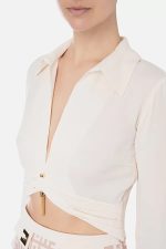 ELISABETTA FRANCHI, Cropped shirt with collar and V-shaped opening on the front - Image 6