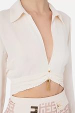 ELISABETTA FRANCHI, Cropped shirt with collar and V-shaped opening on the front - Image 7