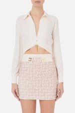 ELISABETTA FRANCHI, Cropped shirt with collar and V-shaped opening on the front - Image 8