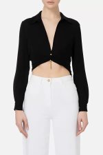 ELISABETTA FRANCHI, Cropped shirt with collar and V-shaped opening on the front - Image 9