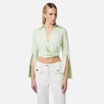 ELISABETTA FRANCHI, Satin cropped blouse with draping - Image 4
