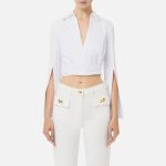 ELISABETTA FRANCHI, Satin cropped blouse with draping - Image 7