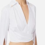 ELISABETTA FRANCHI, Satin cropped blouse with draping - Image 8