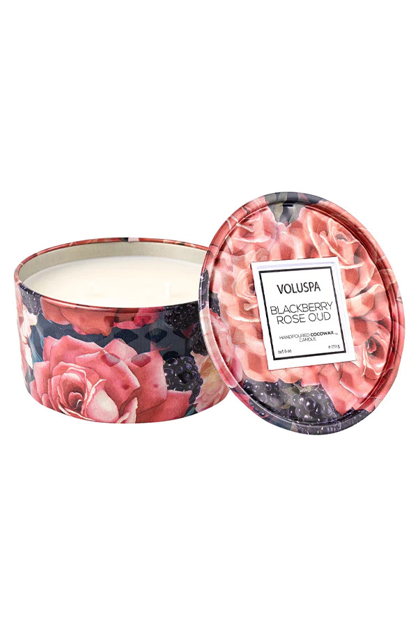 VOL-5226.jpg VOLUSPA, Blackberry Rose Oud, Tin Candle, 25H, 170g - Image 1