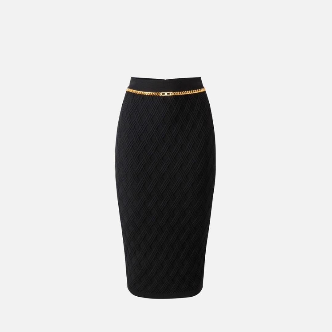 ELI-GK20B56E2.jpg ELISABETTA FRANCHI, Skirt in knit fabric with diamonds and jewel details - Image 1