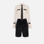 ELISABETTA FRANCHI, Jumpsuit in georgette fabric with sequins and tie